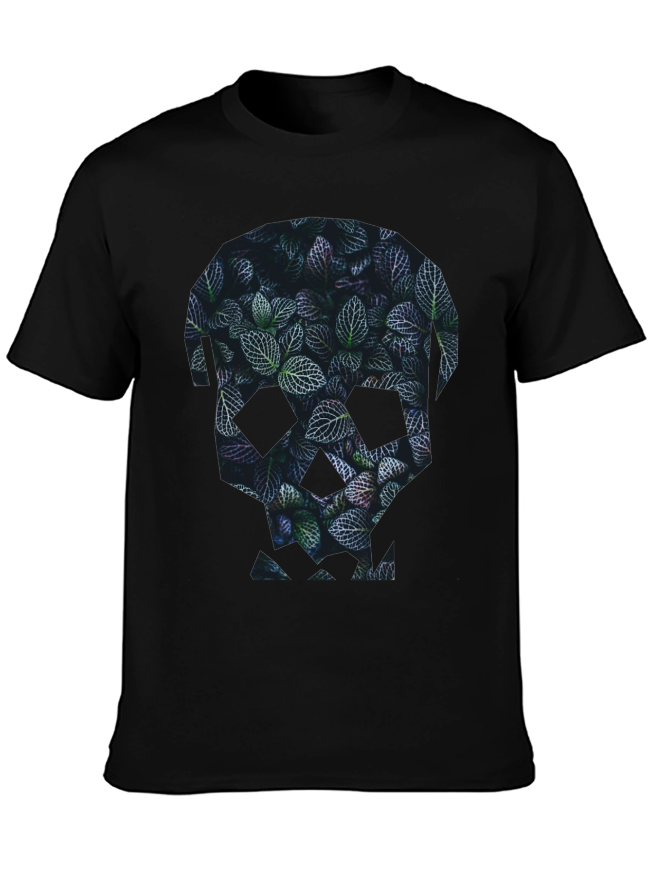 Botanical Skull Graphic Tee - Modern Mens Black T-Shirt
