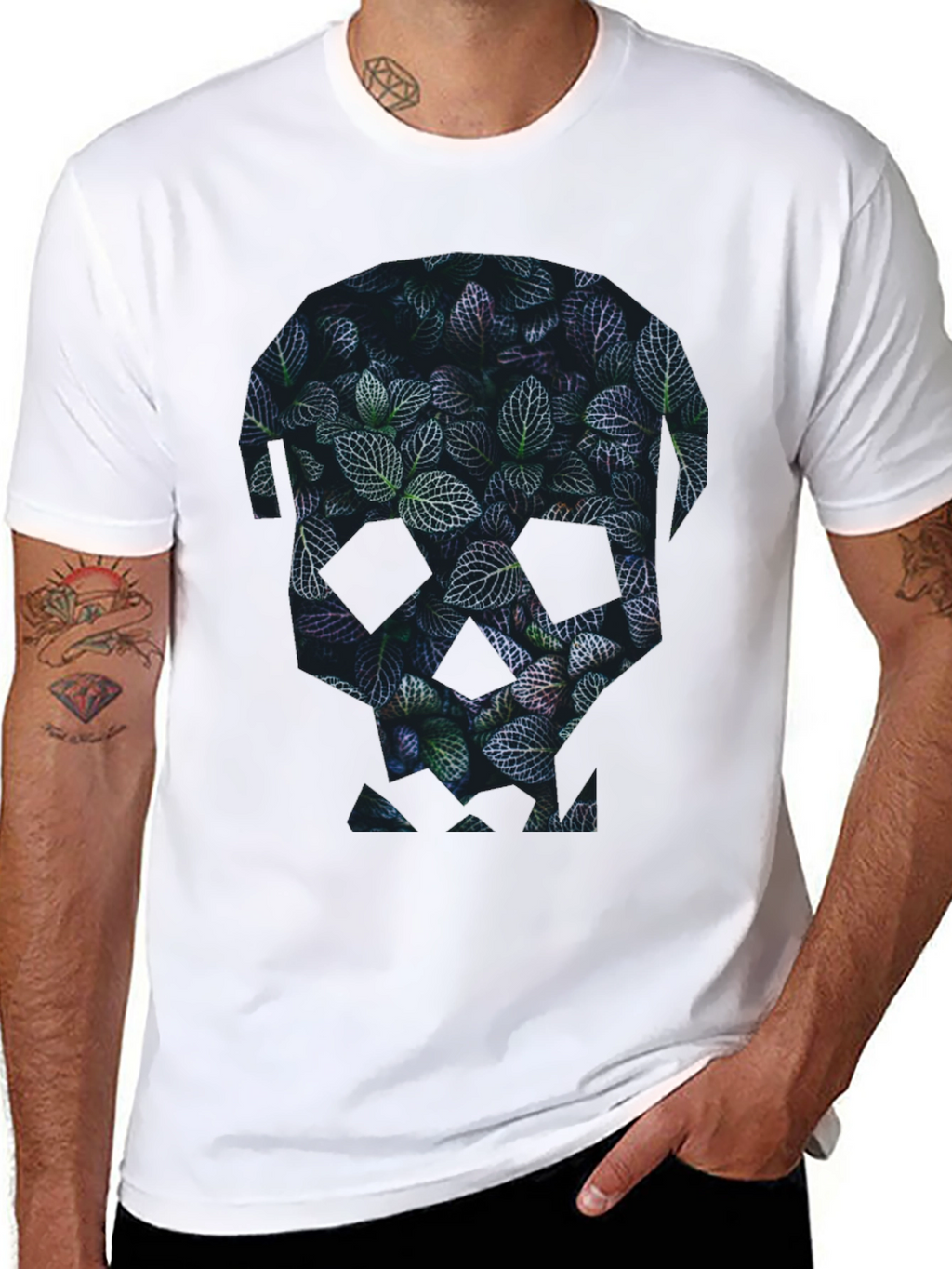 Botanical Skull Graphic Tee - Modern Mens Black T-Shirt