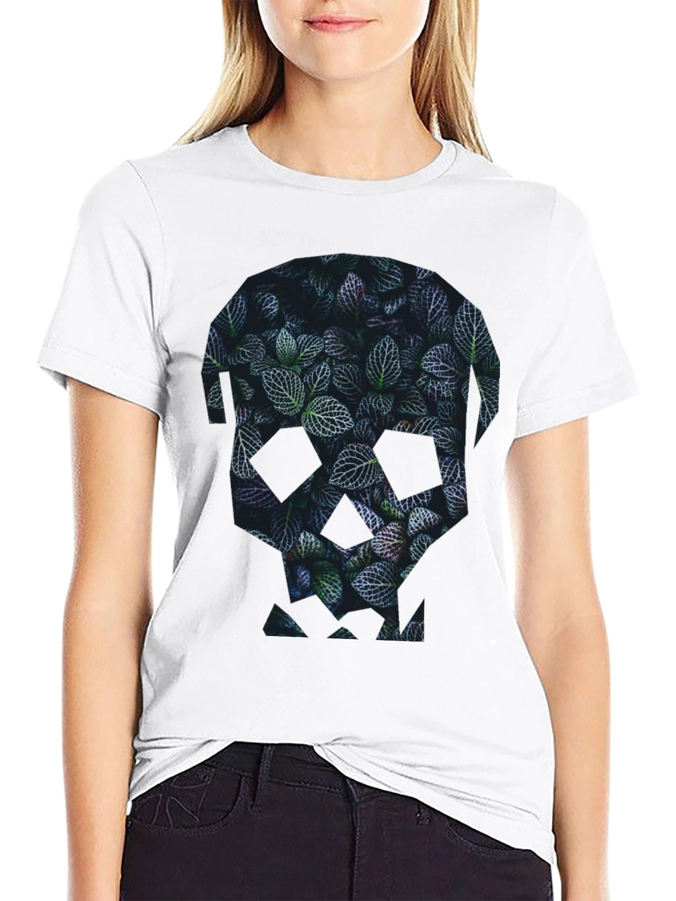Botanical Skull Graphic Tee - Modern Mens Black T-Shirt