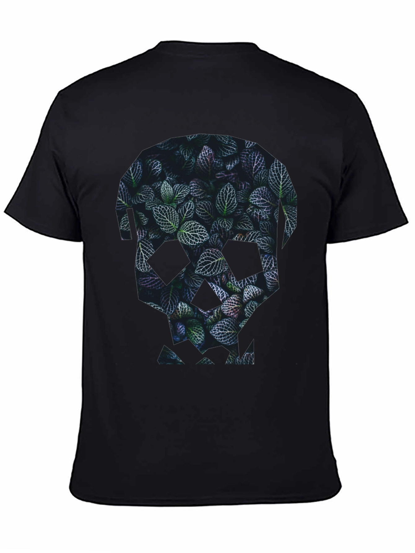 Botanical Skull Graphic Tee - Modern Mens Black T-Shirt