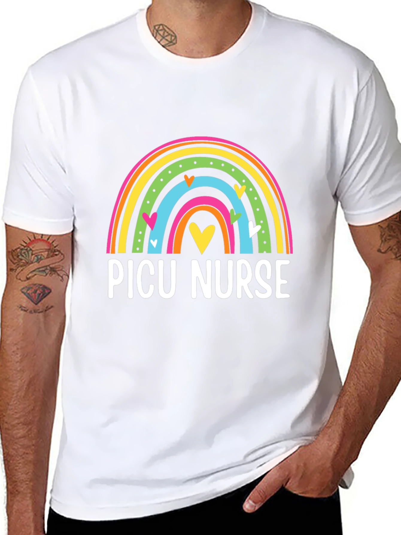 PICU Nurse Rainbow Heart T-Shirt