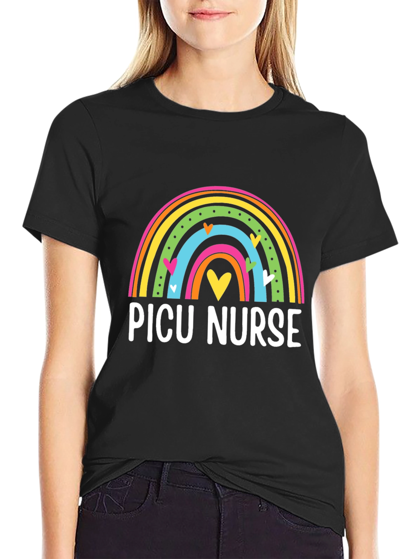 PICU Nurse Rainbow Heart T-Shirt