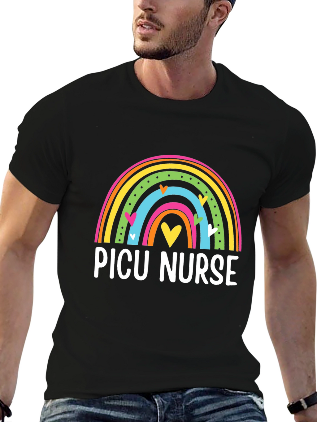 PICU Nurse Rainbow Heart T-Shirt