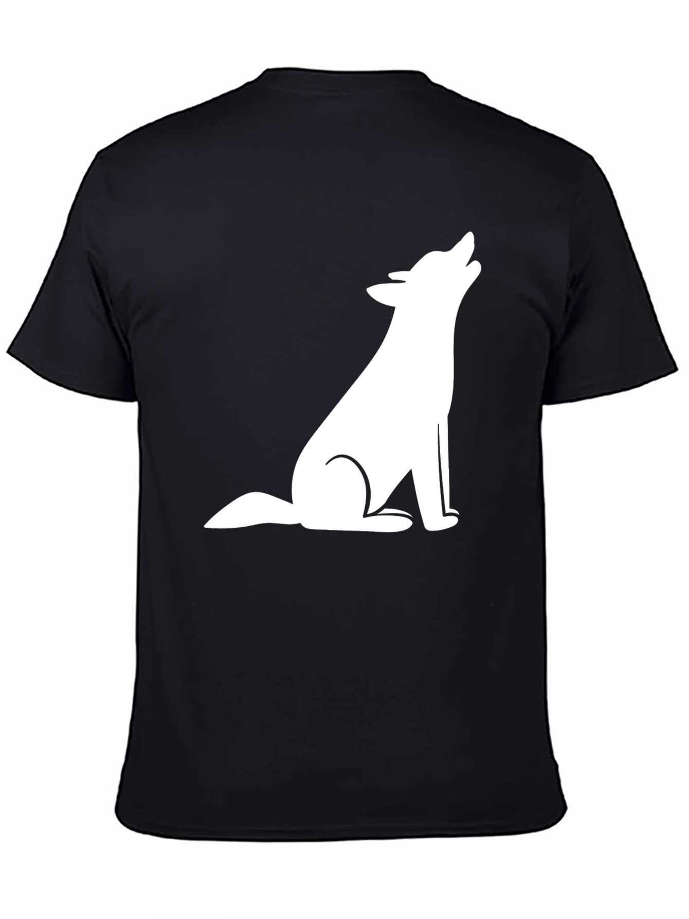 Mens Black T-Shirt with White Wolf Graphic
