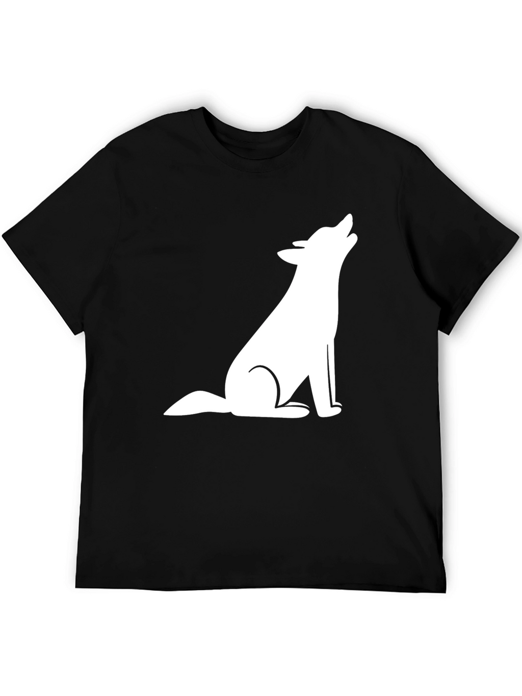 Mens Black T-Shirt with White Wolf Graphic