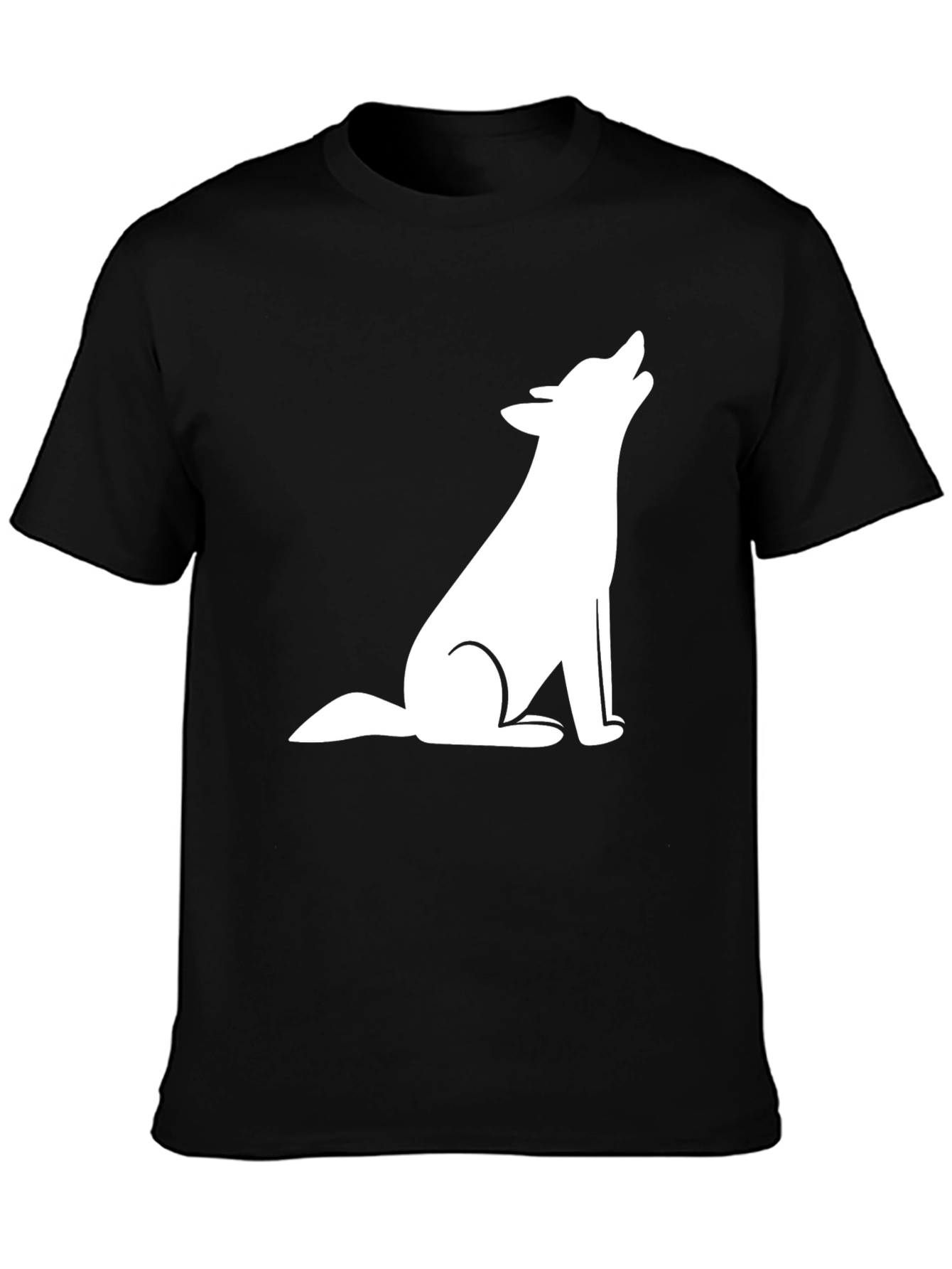 Mens Black T-Shirt with White Wolf Graphic