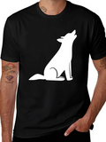 Mens Black T-Shirt with White Wolf Graphic
