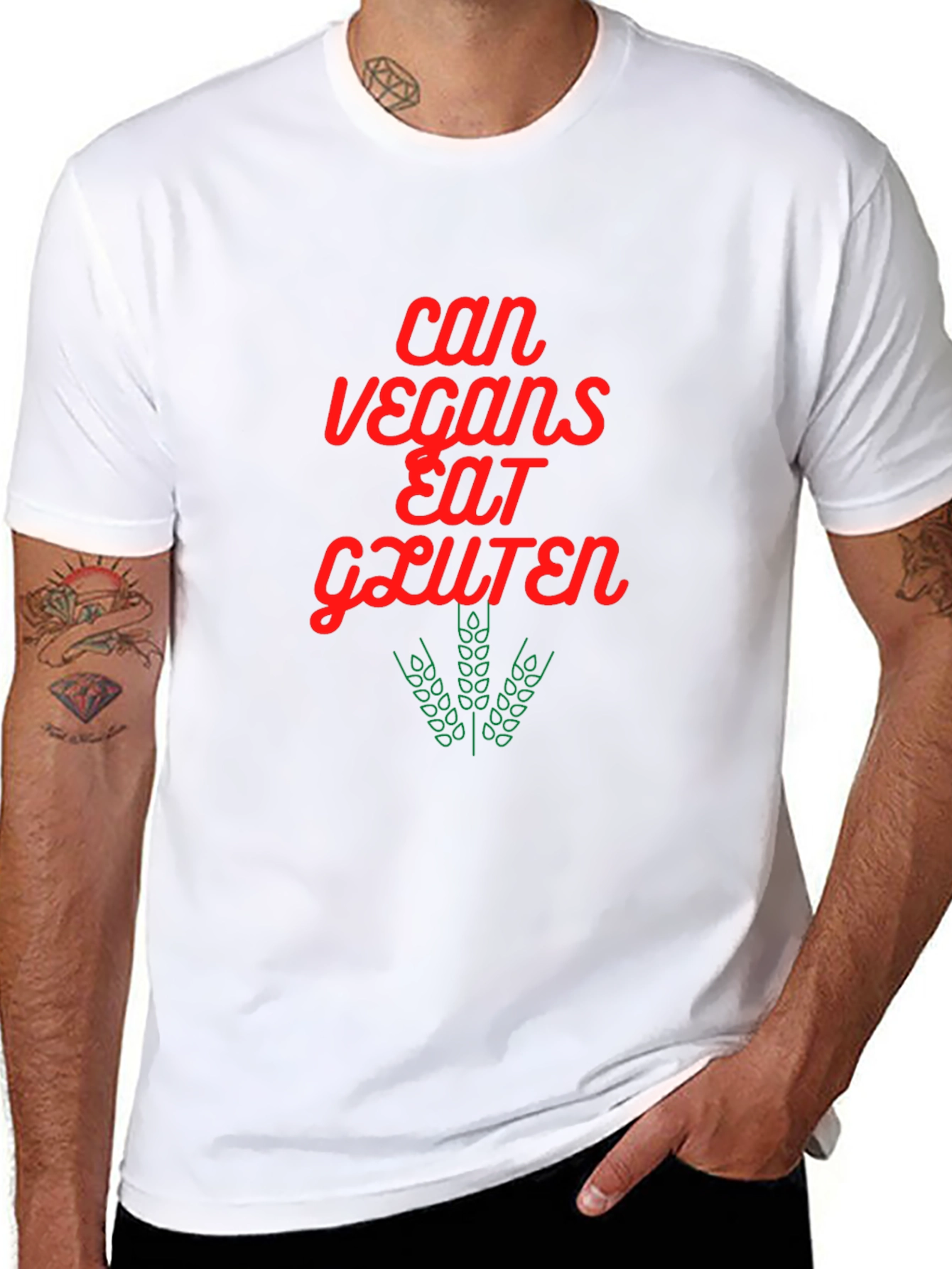 Vegan Gluten T-Shirt - Red & Green Graphic Tee