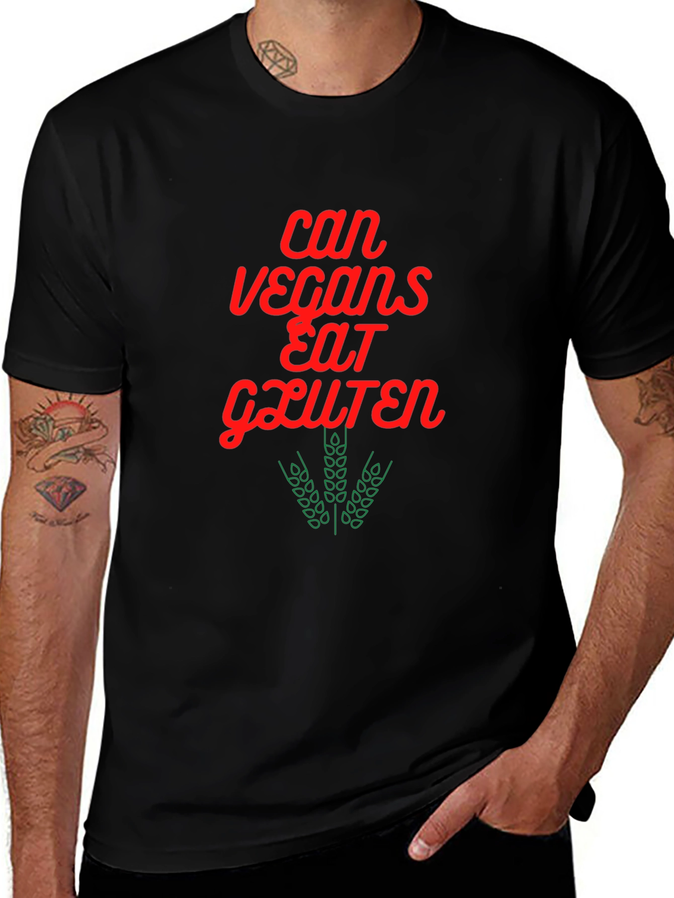 Vegan Gluten T-Shirt - Red & Green Graphic Tee