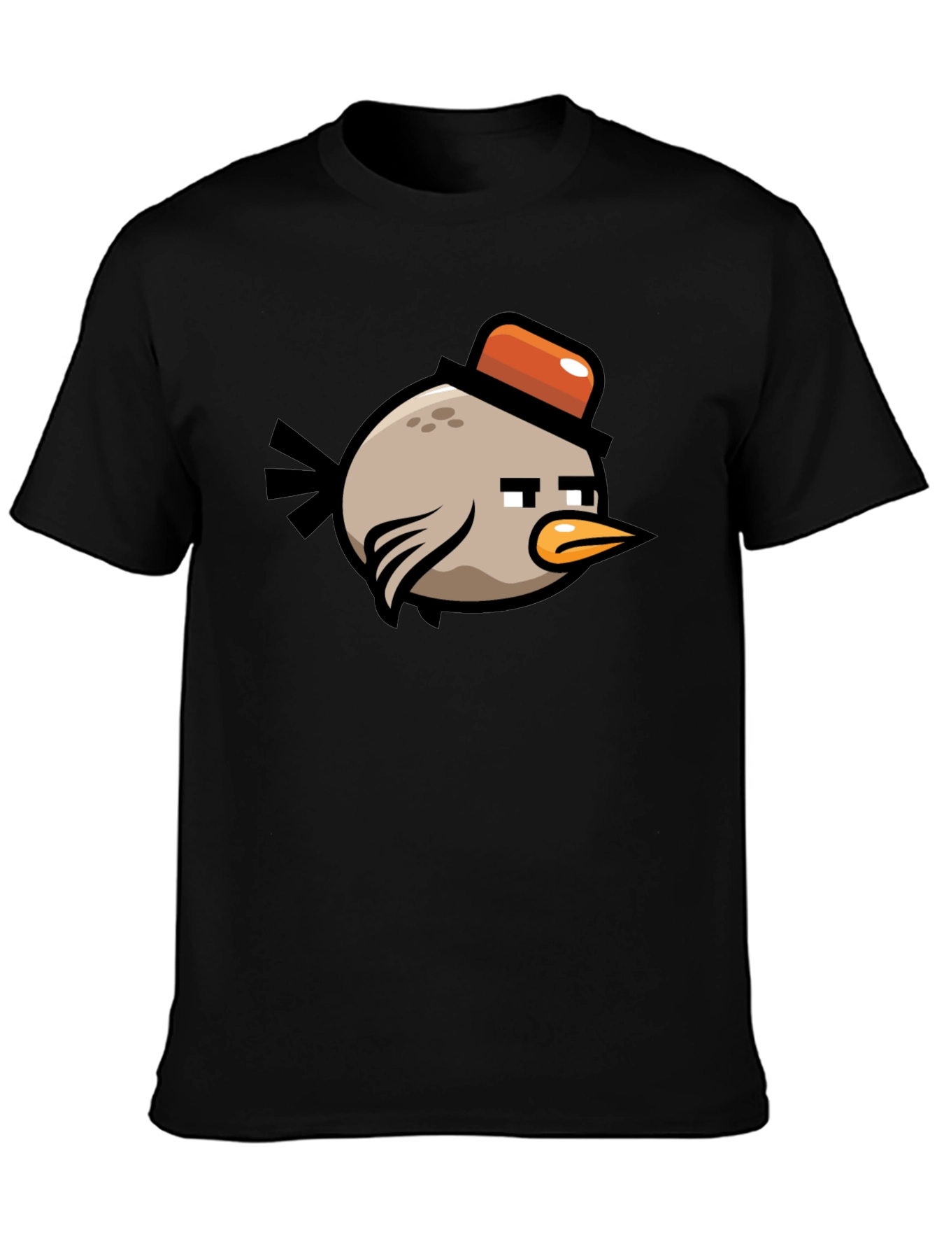 Bird with Hat Graphic Tee - Black Cotton Shirt
