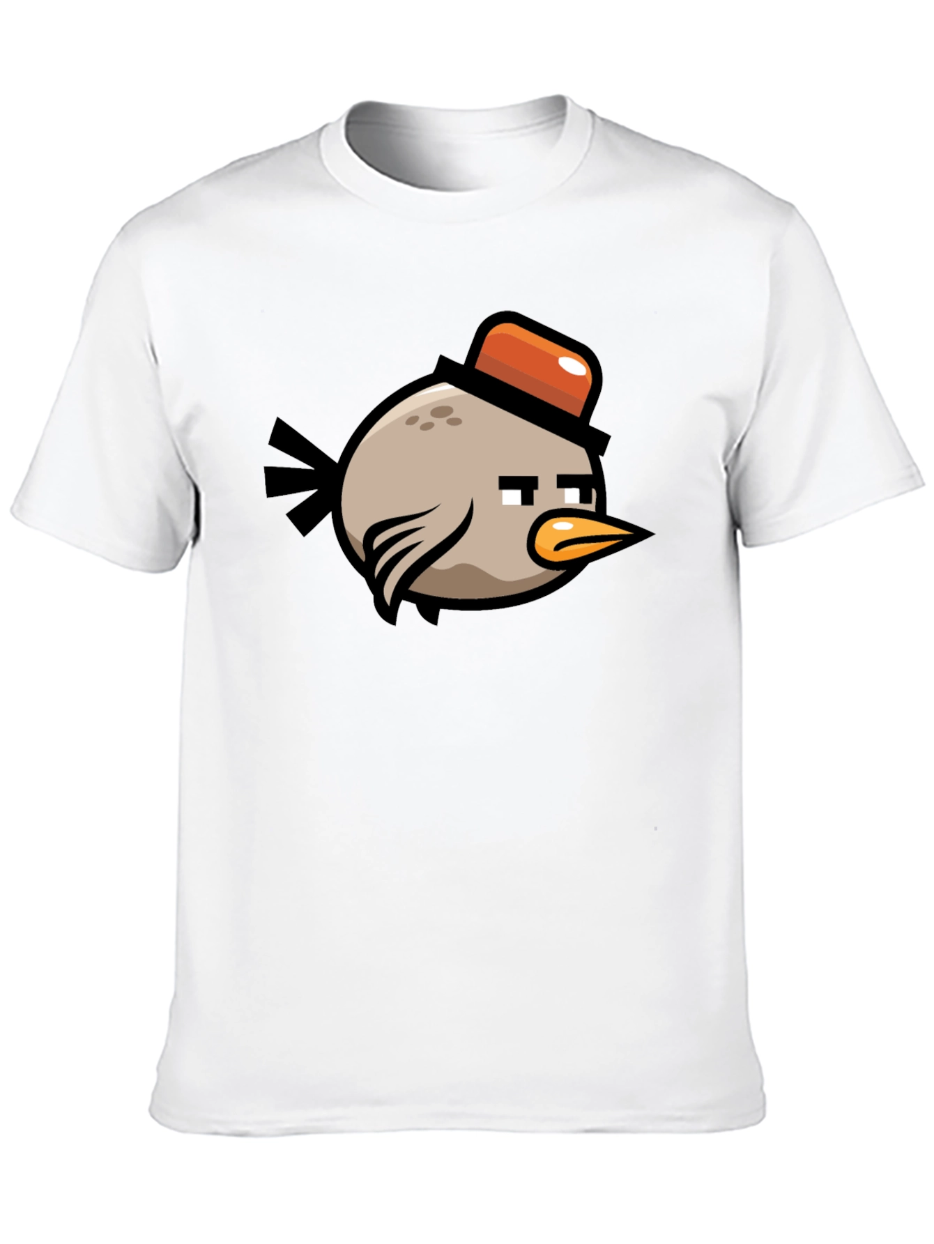 Bird with Hat Graphic Tee - Black Cotton Shirt