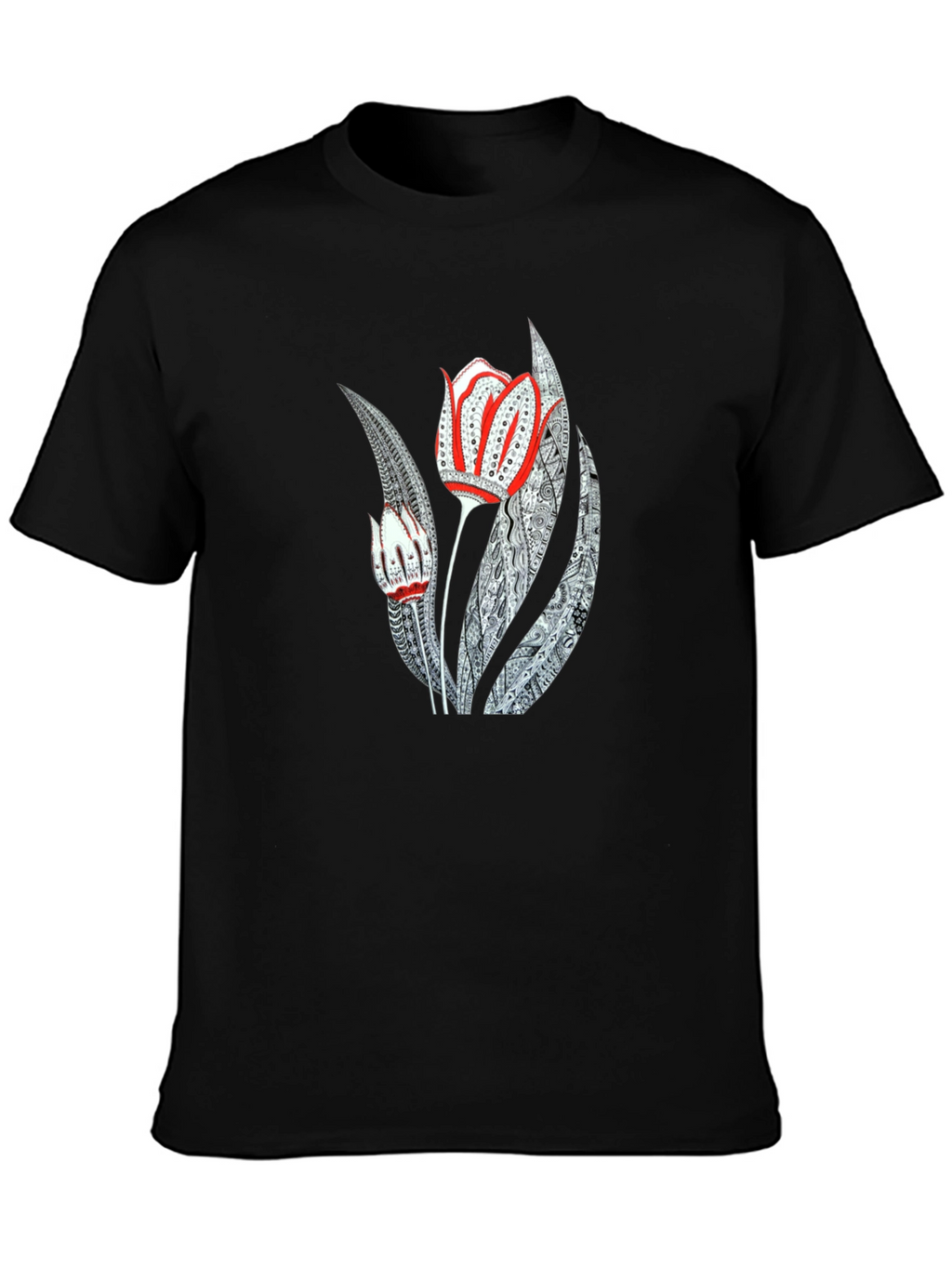 Artistic Floral Graphic Print Black Tee