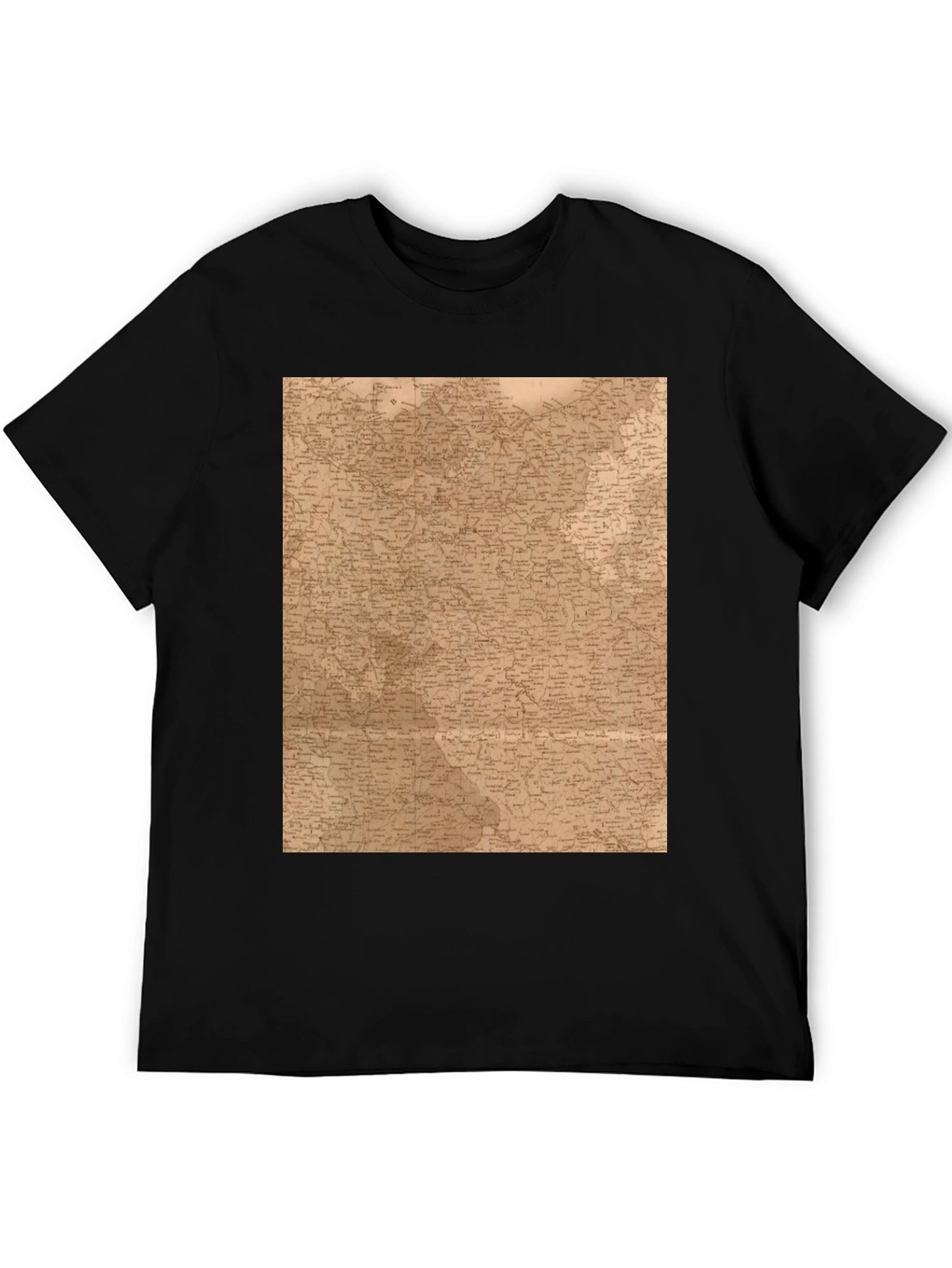 Vintage Map Graphic Tee - Unique Black T-Shirt