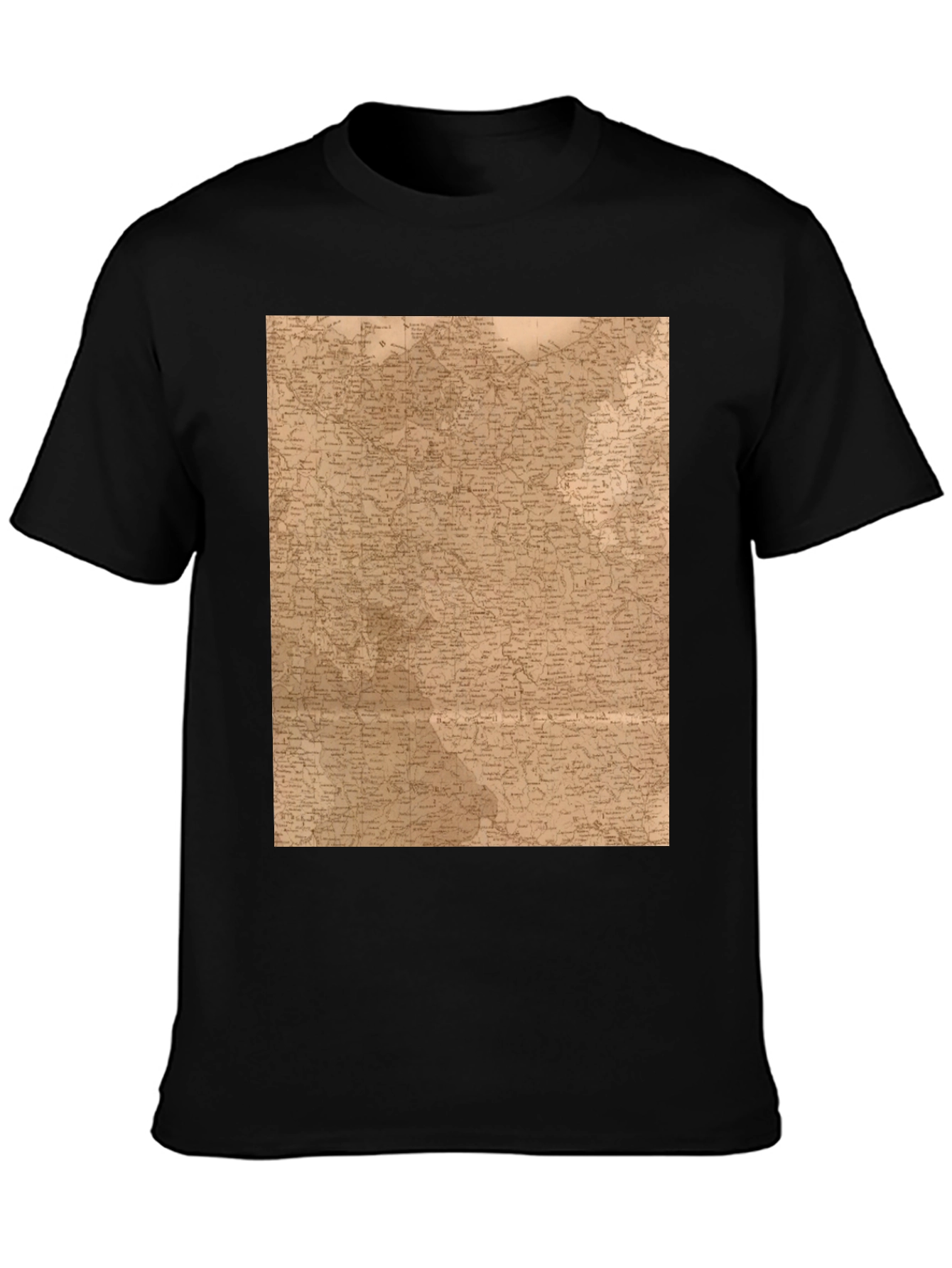 Vintage Map Graphic Tee - Unique Black T-Shirt