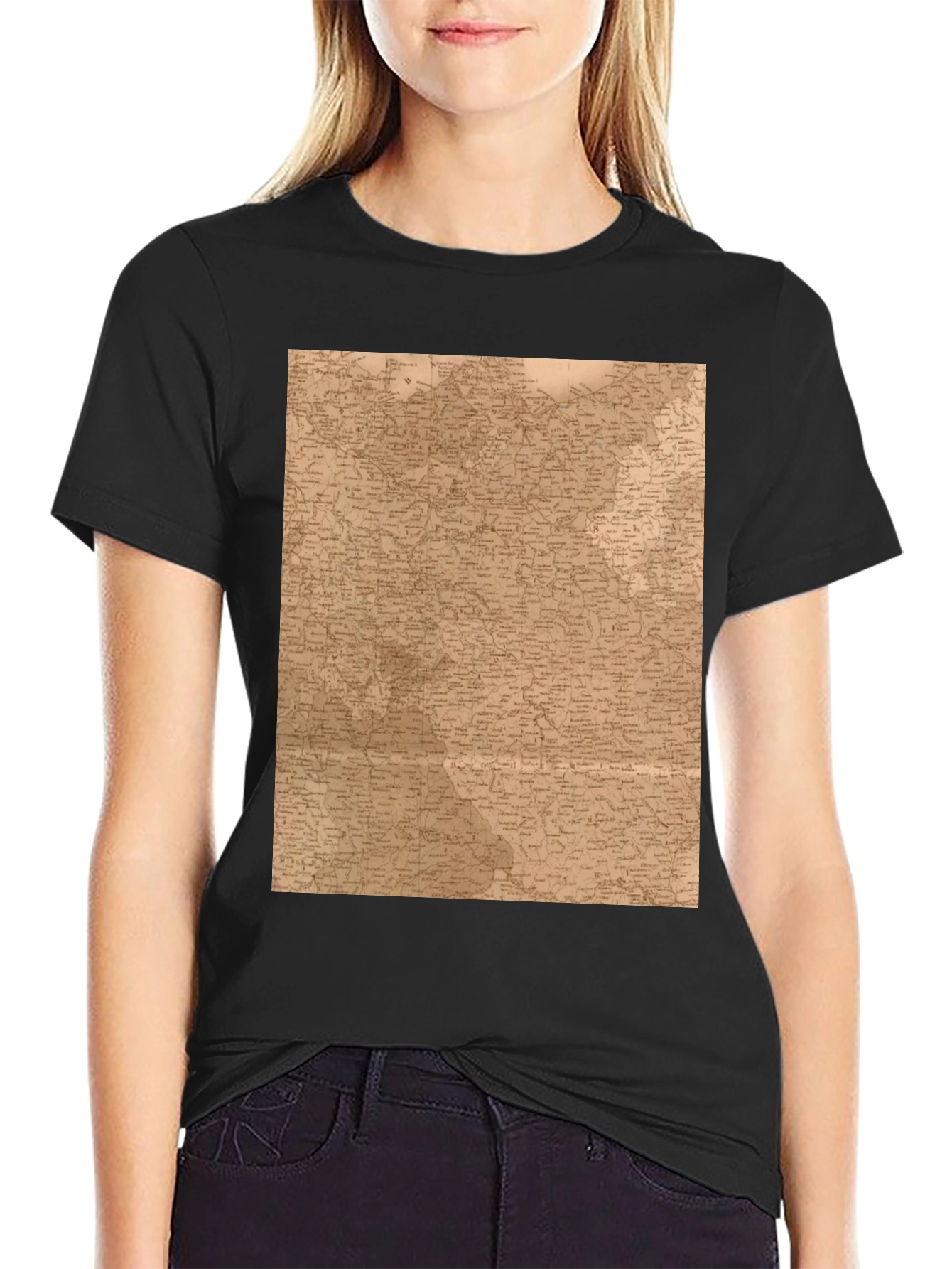 Vintage Map Graphic Tee - Unique Black T-Shirt