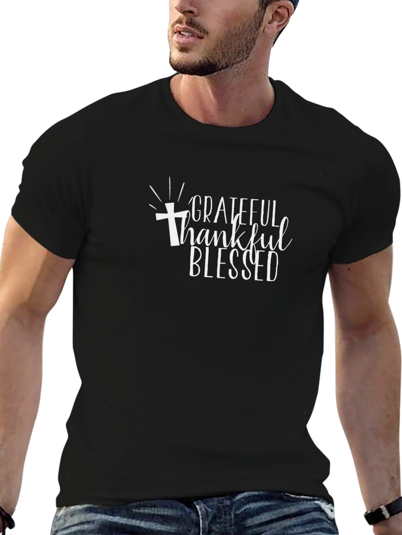 Grateful Thankful Blessed Black T-Shirt