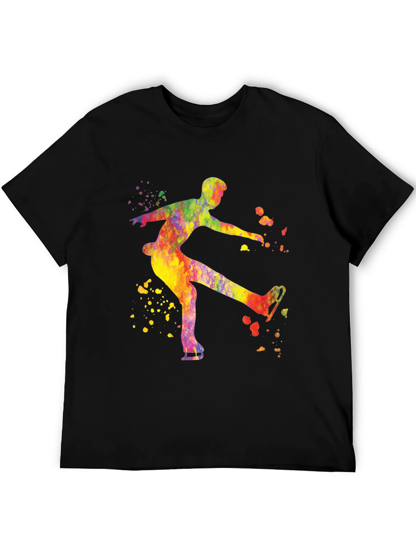 Watercolor Ice Skater Black T-Shirt