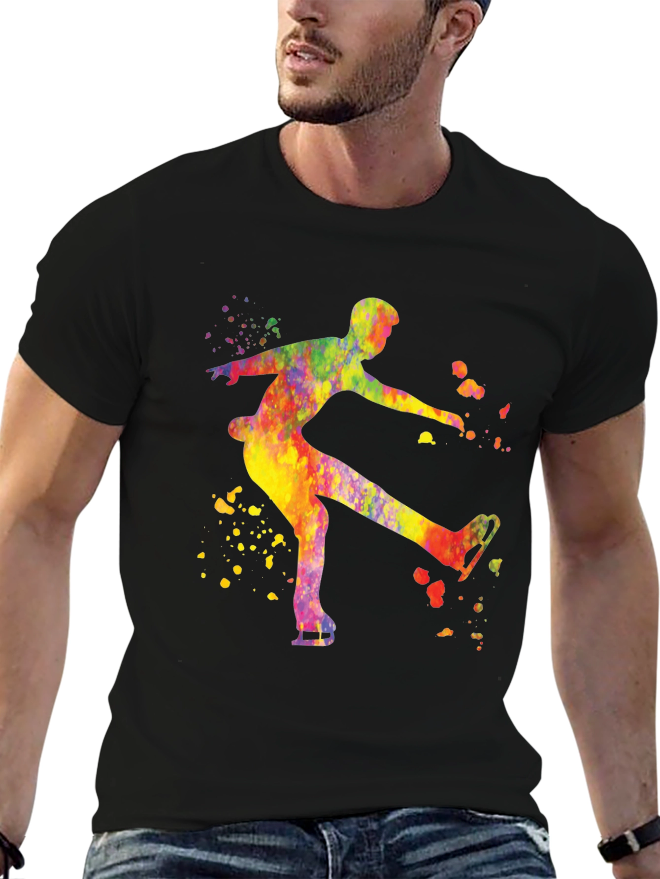 Watercolor Ice Skater Black T-Shirt