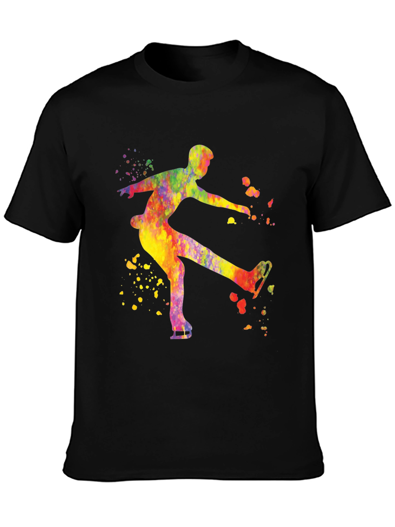 Watercolor Ice Skater Black T-Shirt