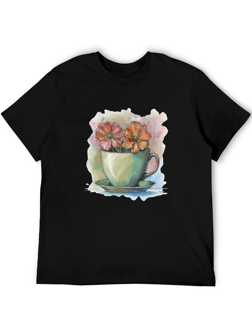 Floral Teacup Graphic Tee - Artistic Casual Wear