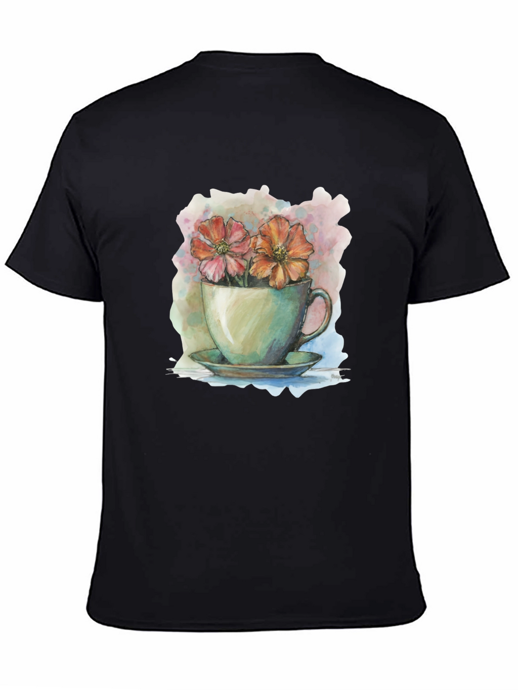 Floral Teacup Graphic Tee - Artistic Casual Wear