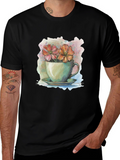 Floral Teacup Graphic Tee - Artistic Casual Wear