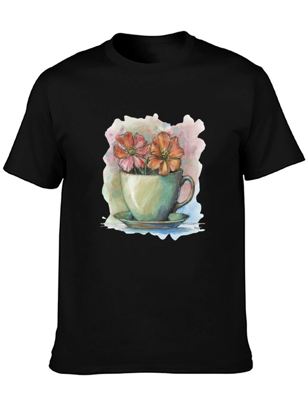 Floral Teacup Graphic Tee - Artistic Casual Wear