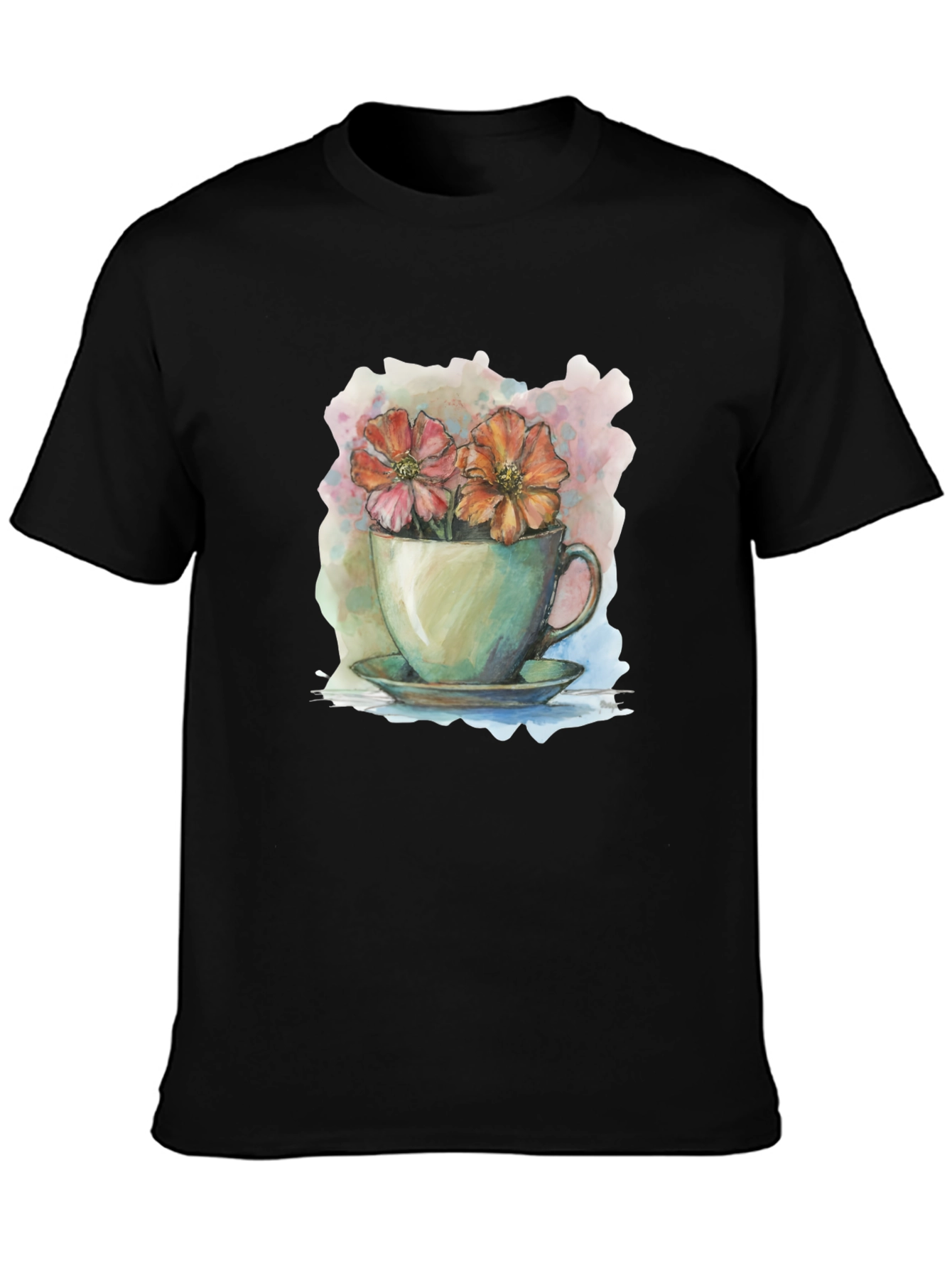 Floral Teacup Graphic Tee - Artistic Casual Wear