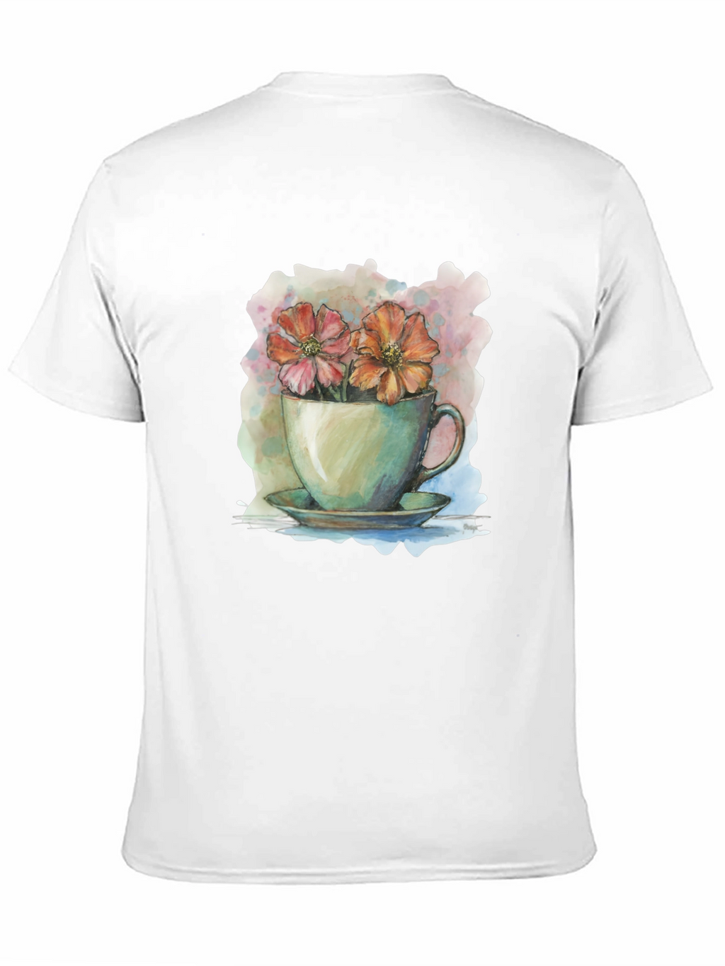 Floral Teacup Graphic Tee - Artistic Casual Wear