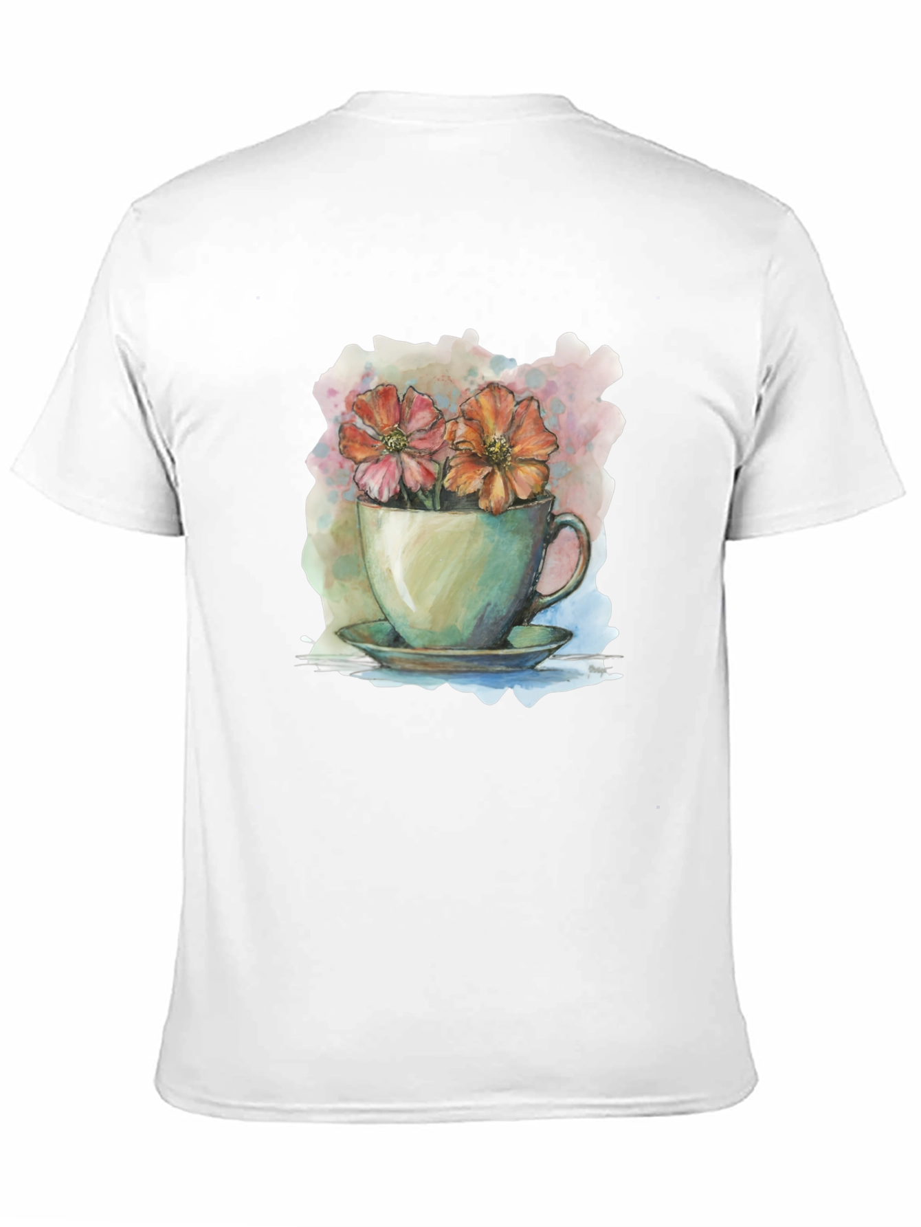 Floral Teacup Graphic Tee - Artistic Casual Wear