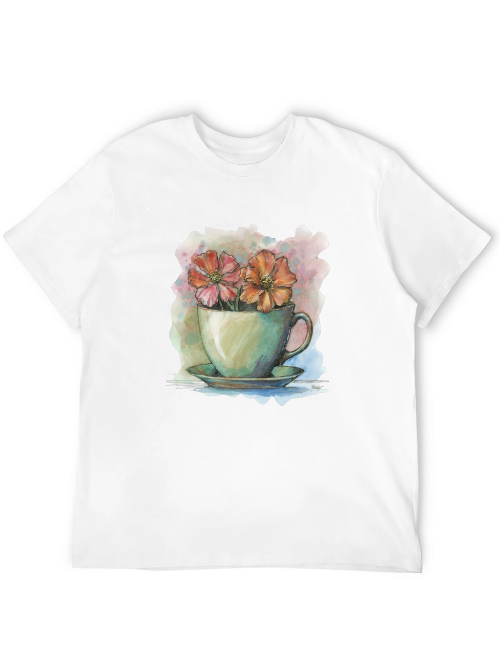 Floral Teacup Graphic Tee - Artistic Casual Wear