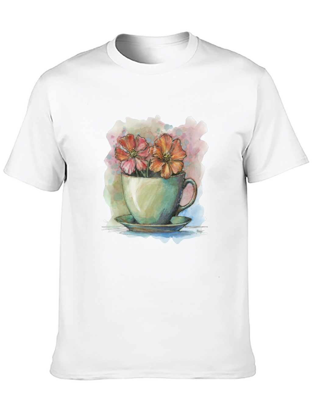 Floral Teacup Graphic Tee - Artistic Casual Wear