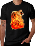 Fiery Lion Graphic Tee - Bold Black Shirt
