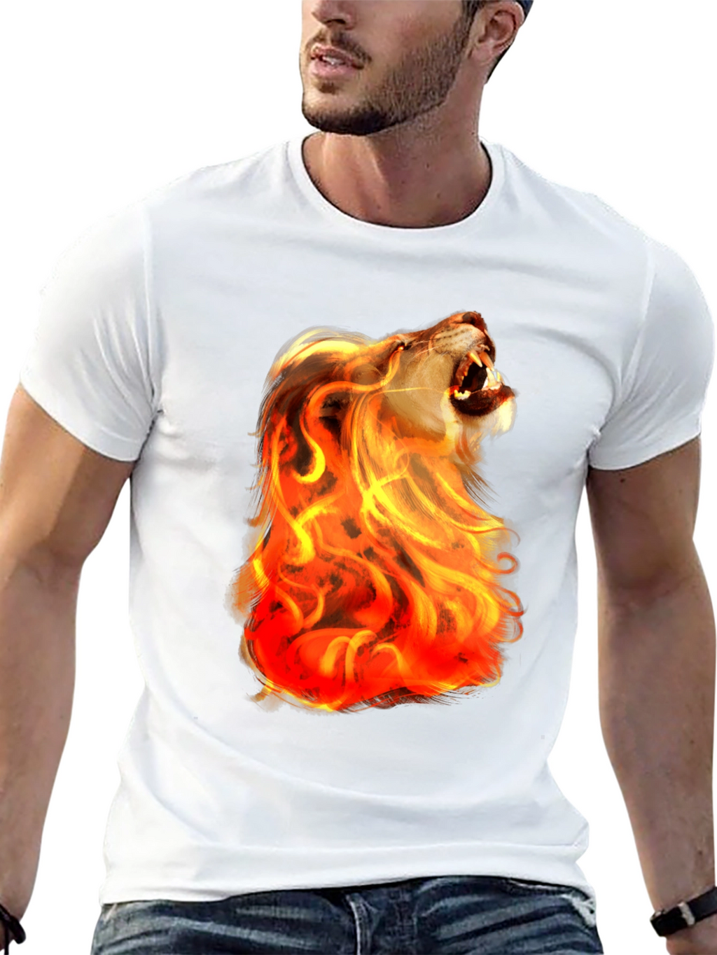Fiery Lion Graphic Tee - Bold Black Shirt