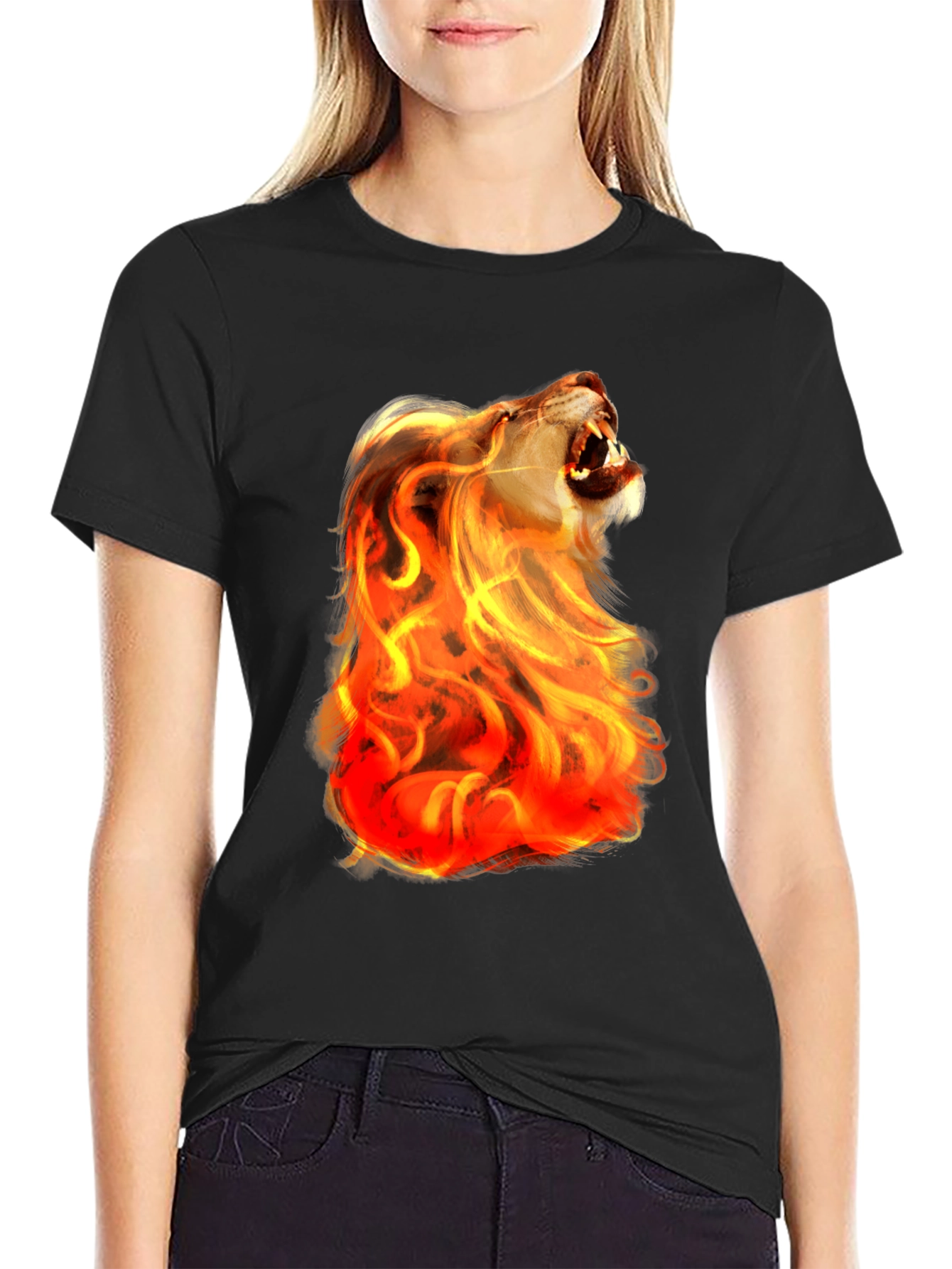 Fiery Lion Graphic Tee - Bold Black Shirt