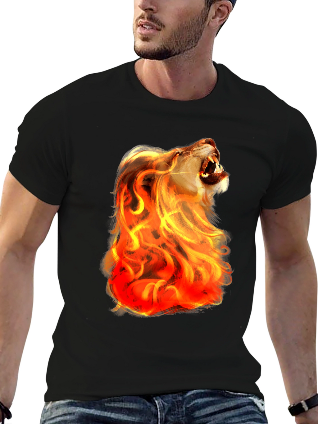 Fiery Lion Graphic Tee - Bold Black Shirt