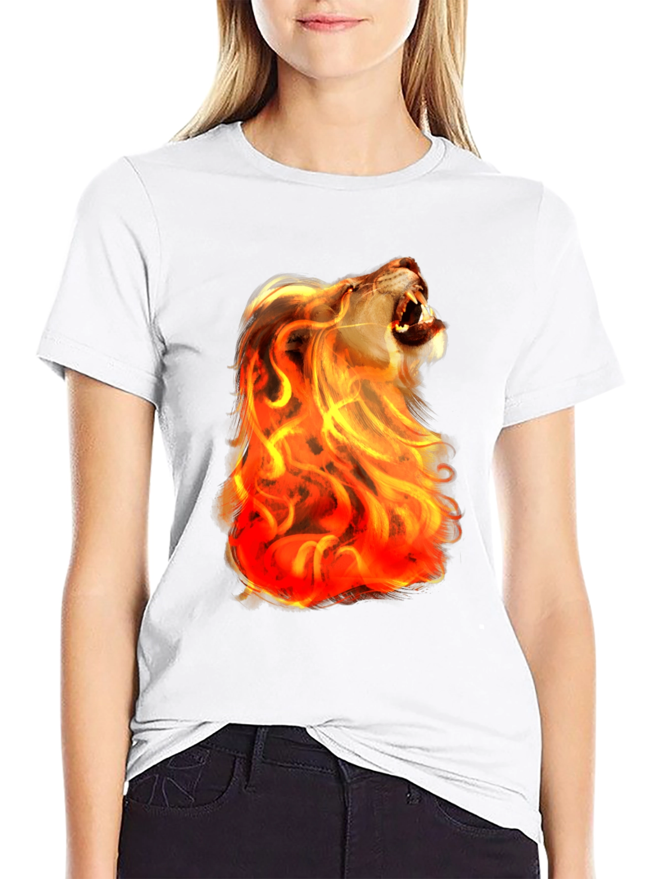 Fiery Lion Graphic Tee - Bold Black Shirt
