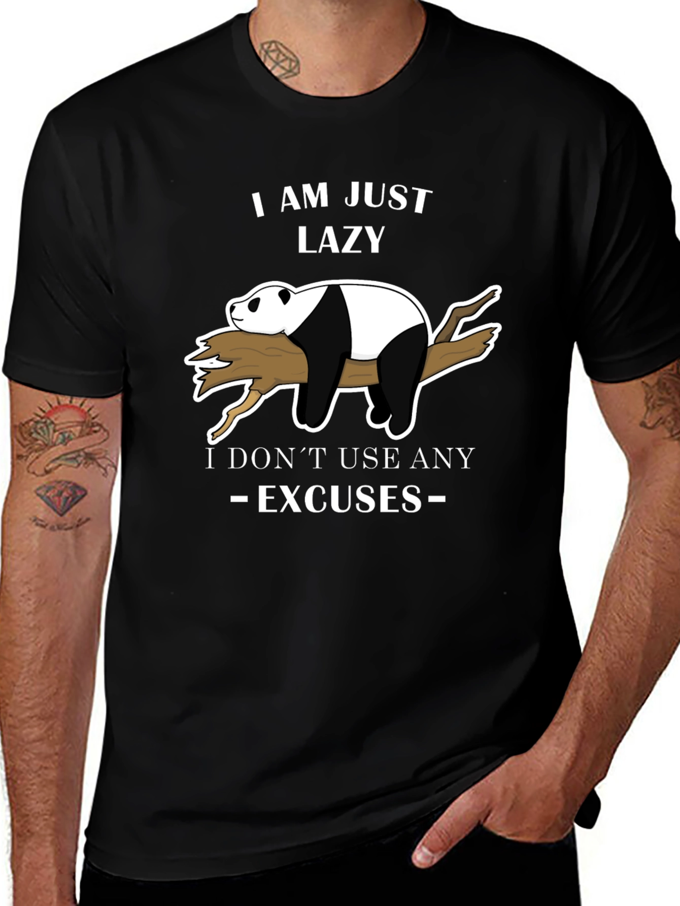 Lazy Panda T-Shirt - No Excuses Funny Graphic Tee