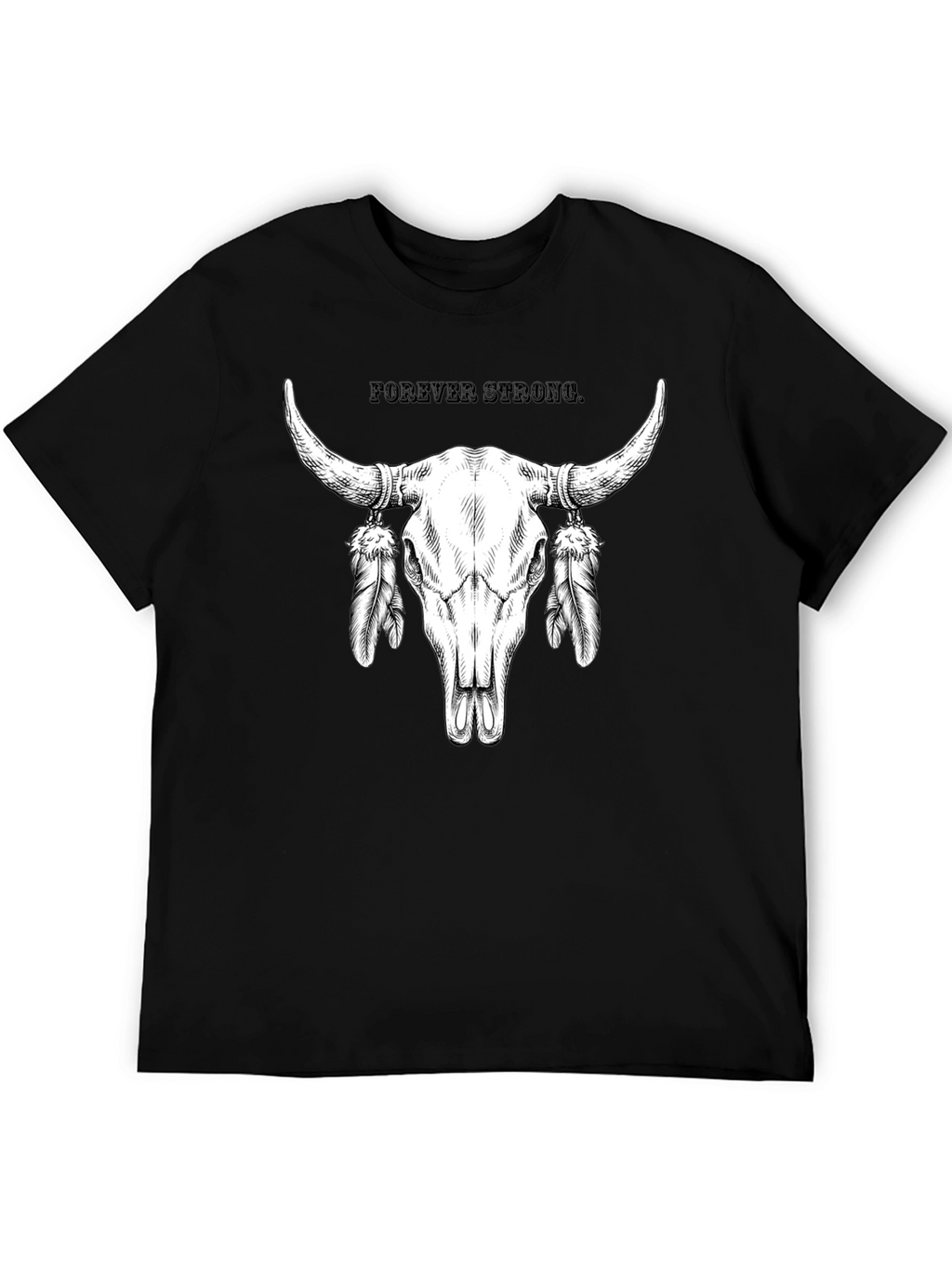 Forever Strong Bull Skull Feather Graphic Tee
