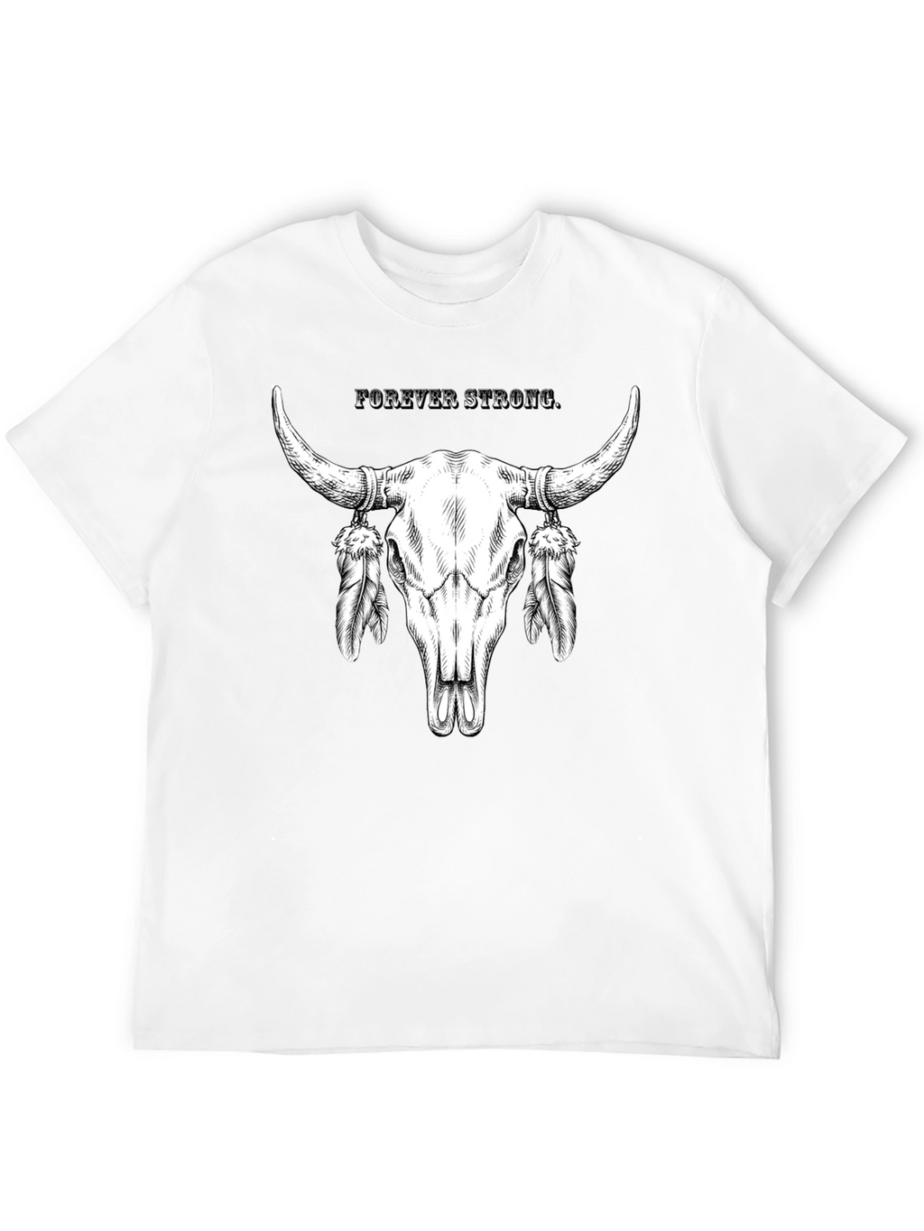Forever Strong Bull Skull Feather Graphic Tee