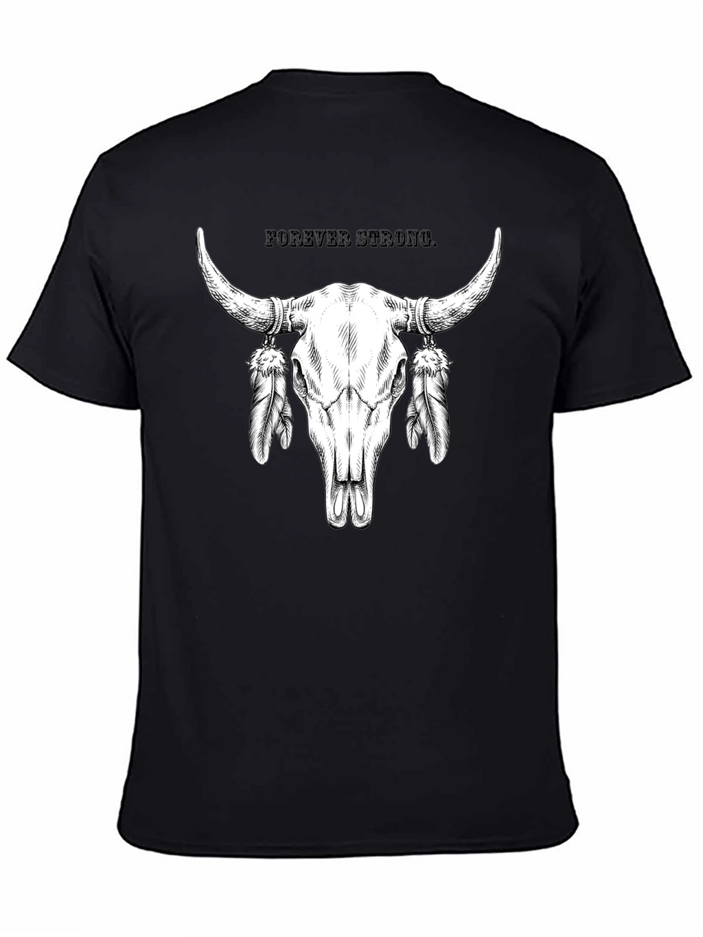 Forever Strong Bull Skull Feather Graphic Tee