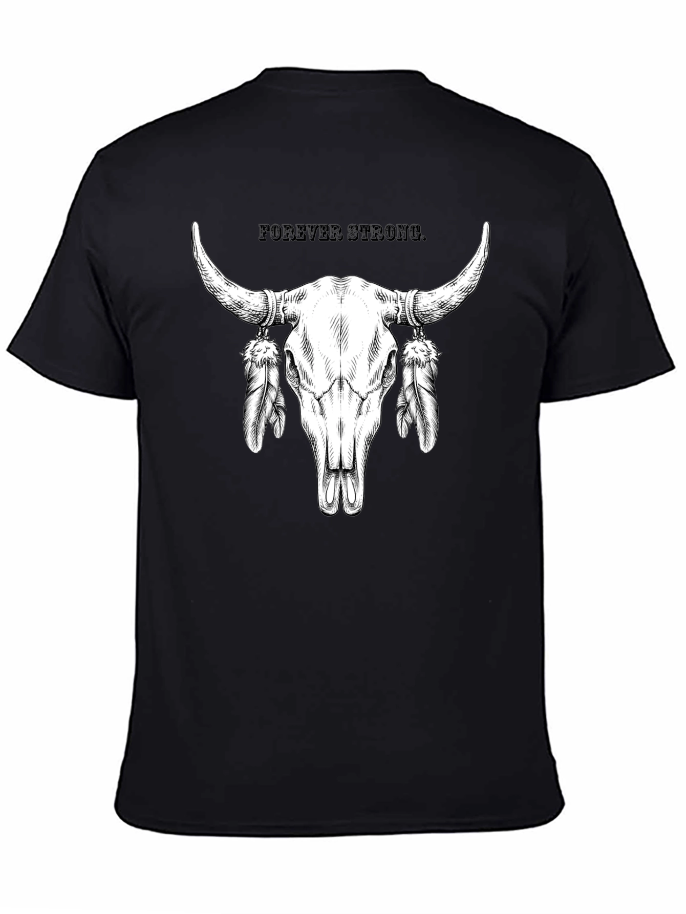 Forever Strong Bull Skull Feather Graphic Tee