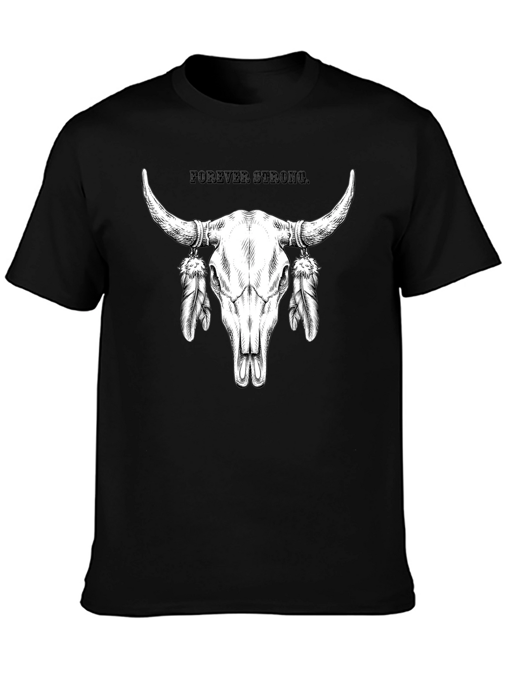 Forever Strong Bull Skull Feather Graphic Tee