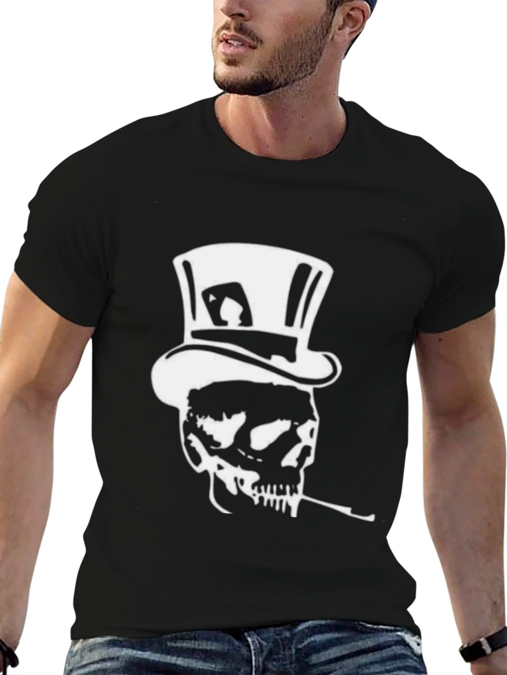 Skull in Top Hat Graphic Tee - Black