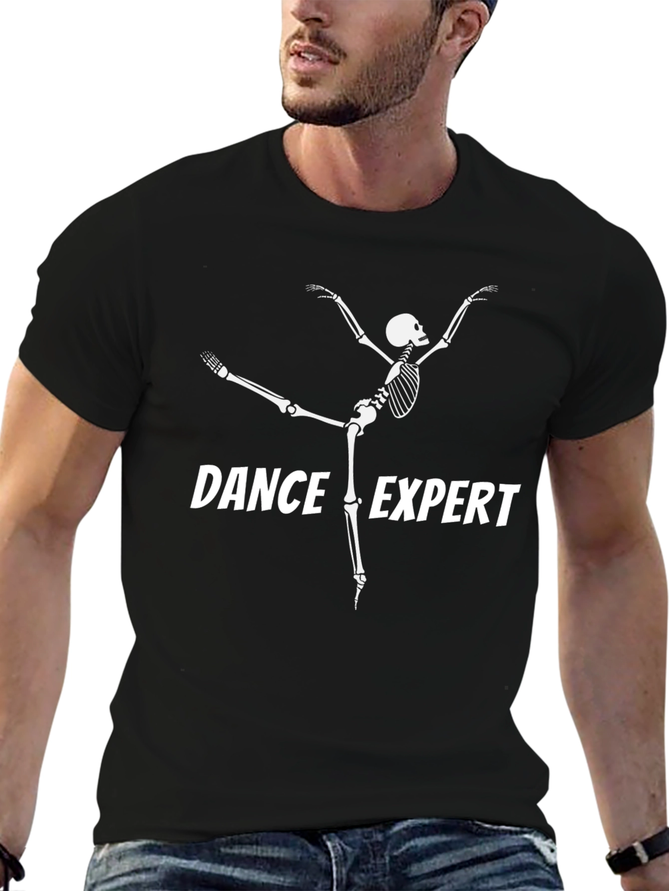 Dance Expert Skeleton Graphic Tee - Black Cotton T-Shirt