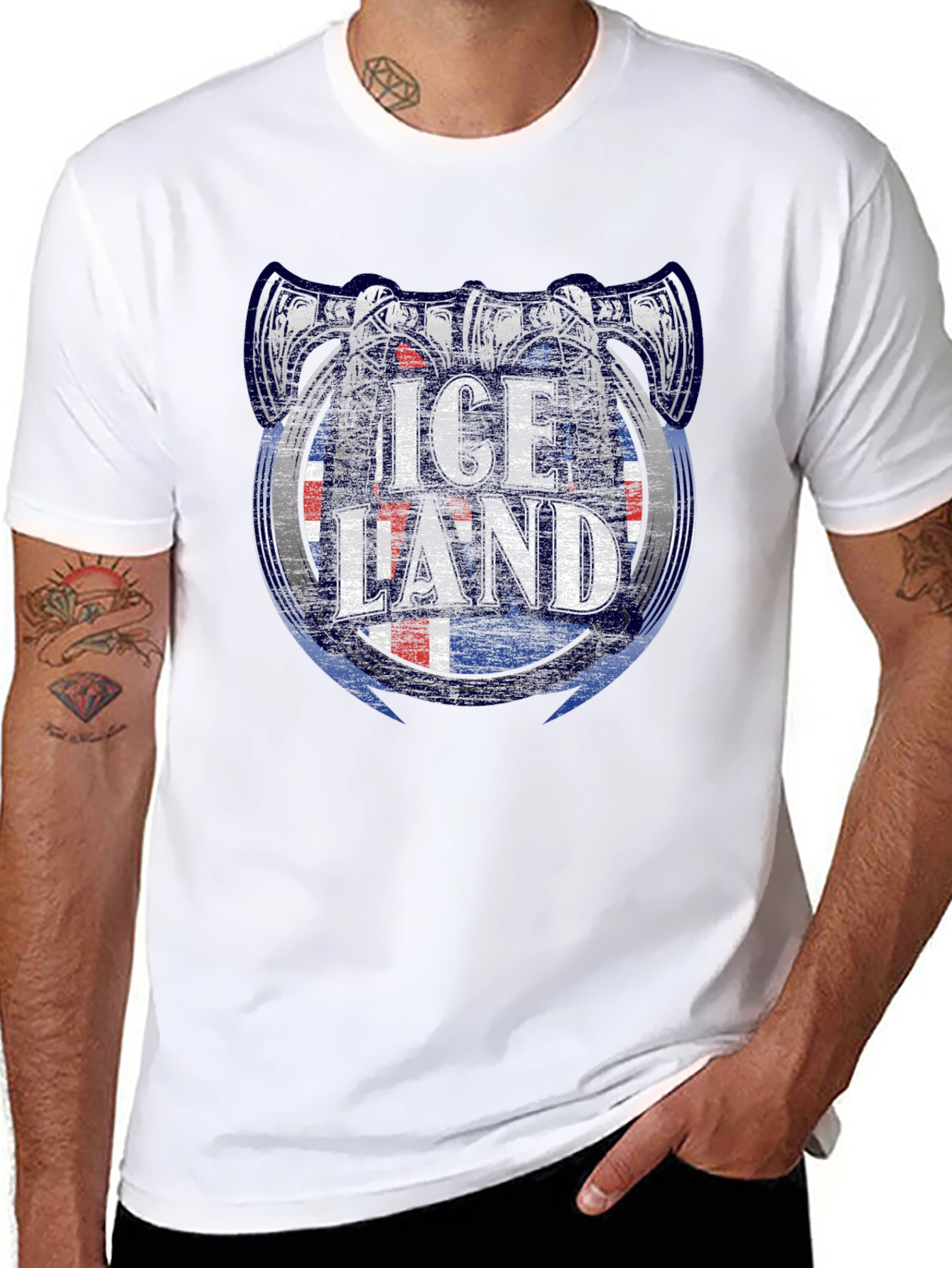 Iceland Viking Axe Flag Graphic T-Shirt