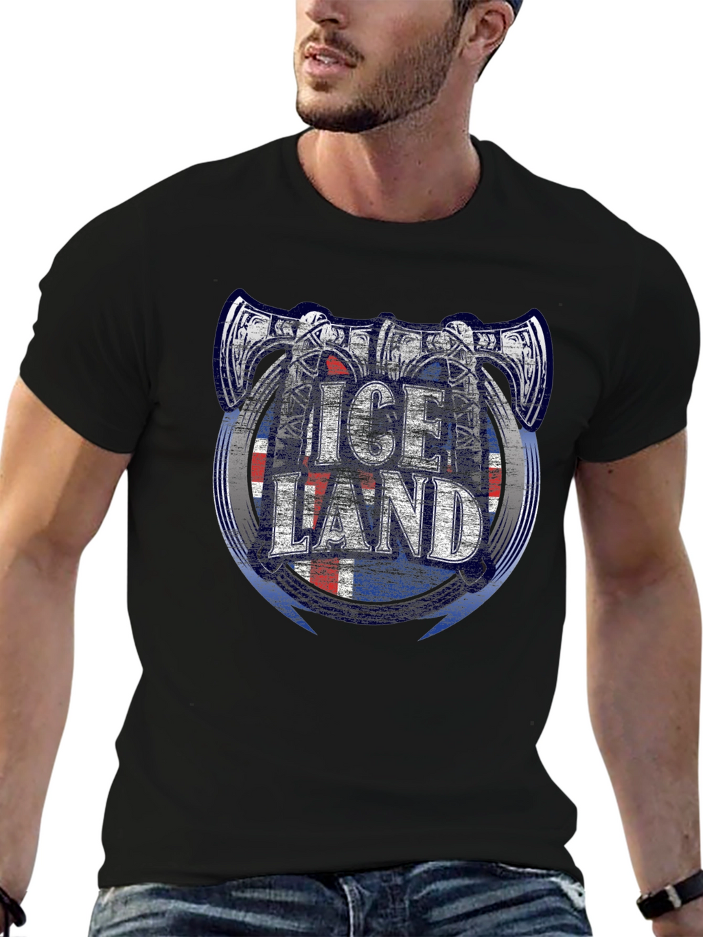 Iceland Viking Axe Flag Graphic T-Shirt