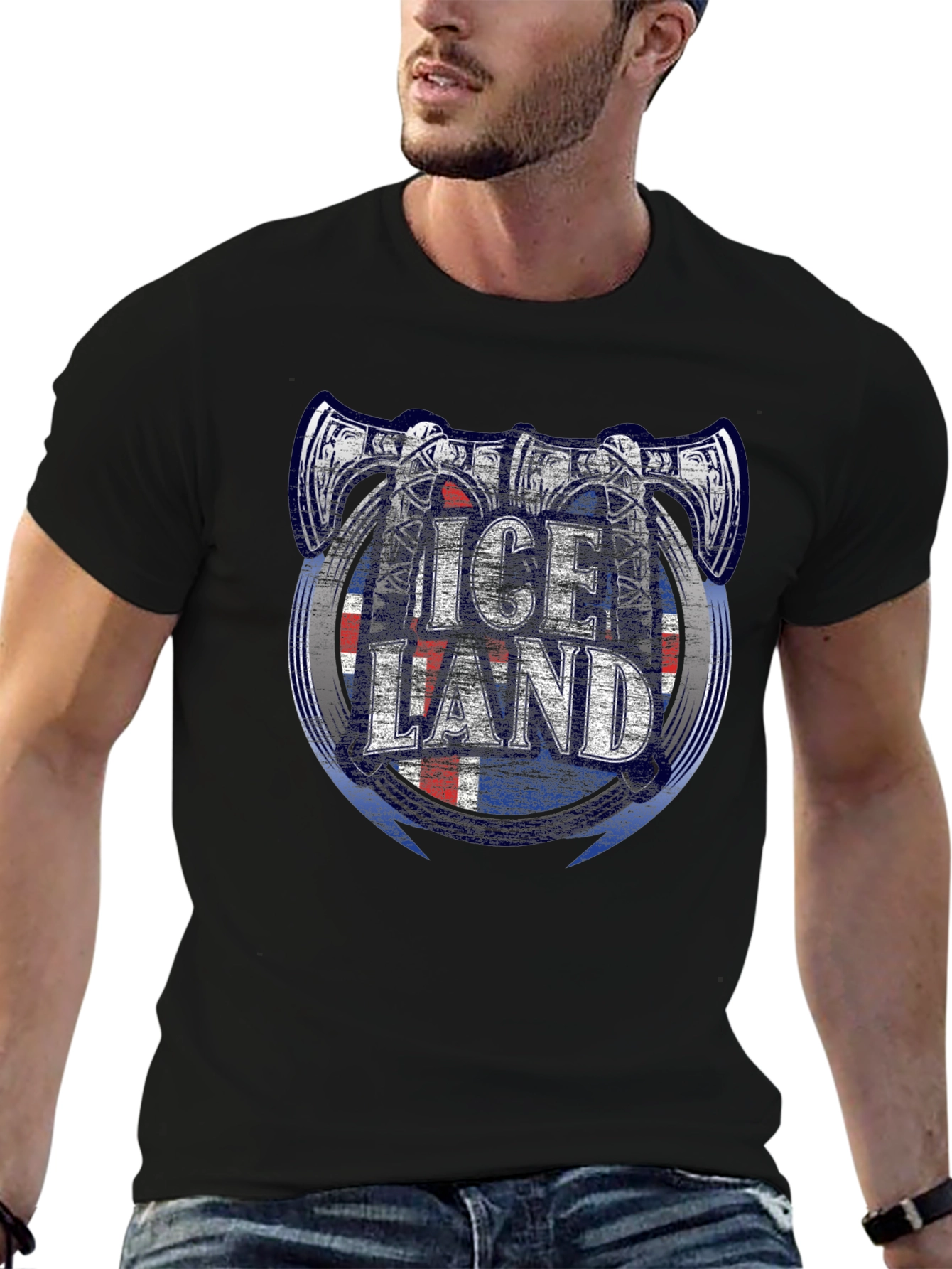 Iceland Viking Axe Flag Graphic T-Shirt