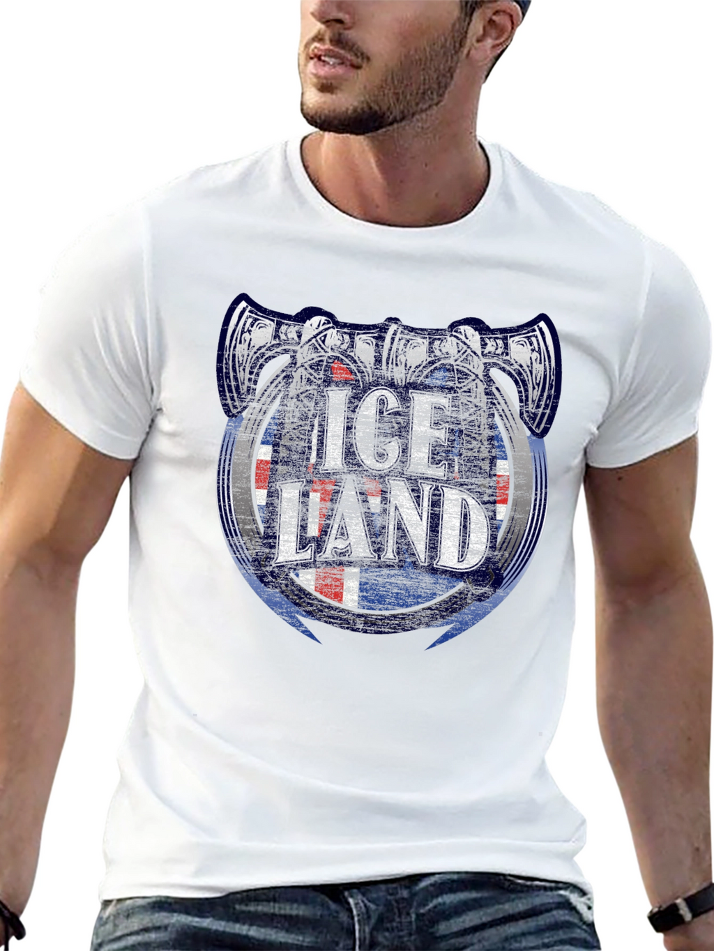 Iceland Viking Axe Flag Graphic T-Shirt