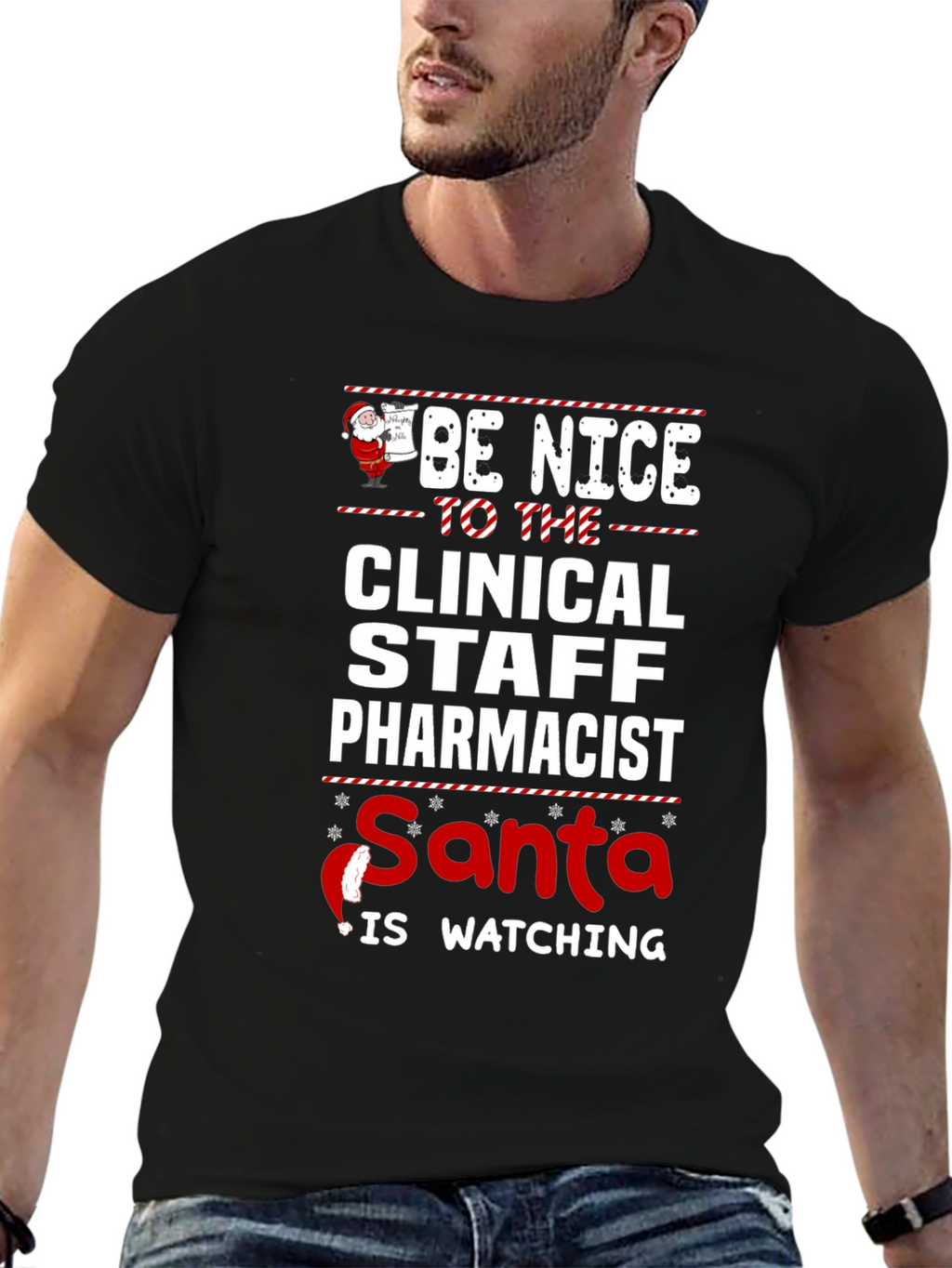 Clinical Staff Pharmacist Santa Watching T-Shirt